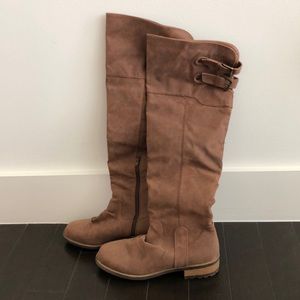 Brown suede like knee high boots